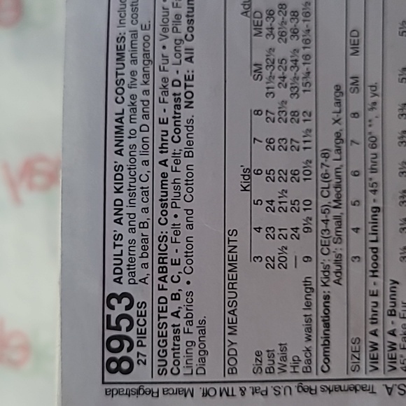 McCall's Adult Kids Animal Costumes Sewing Pattern 8953 Used 1997 Vintage - Picture 3 of 7
